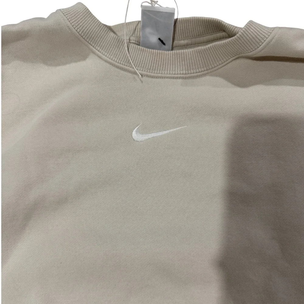 Nike Sweatshirt Oversized Center Swoosh Women SM Beige Crewneck Fleece Pullover